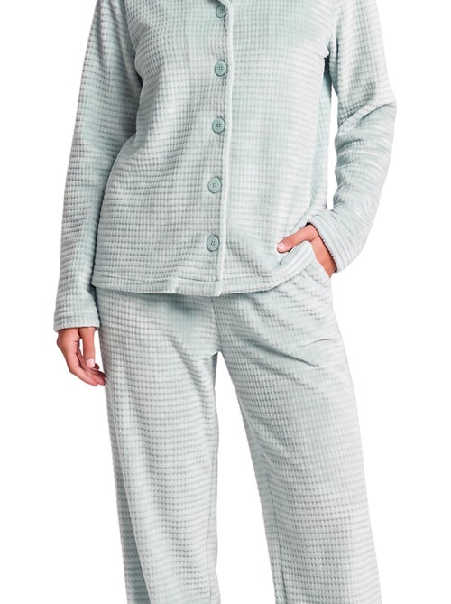 Pyjama pantalon chemise manches longues soft waffle - Kiabi Pyjama pantalon chemise manches longues soft waffle - Kiabi