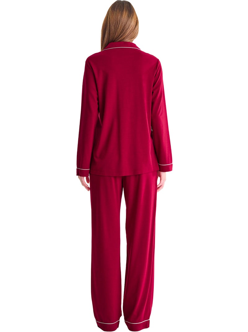 Pyjama pantalon chemise manches longues tara Rouge - Kiabi