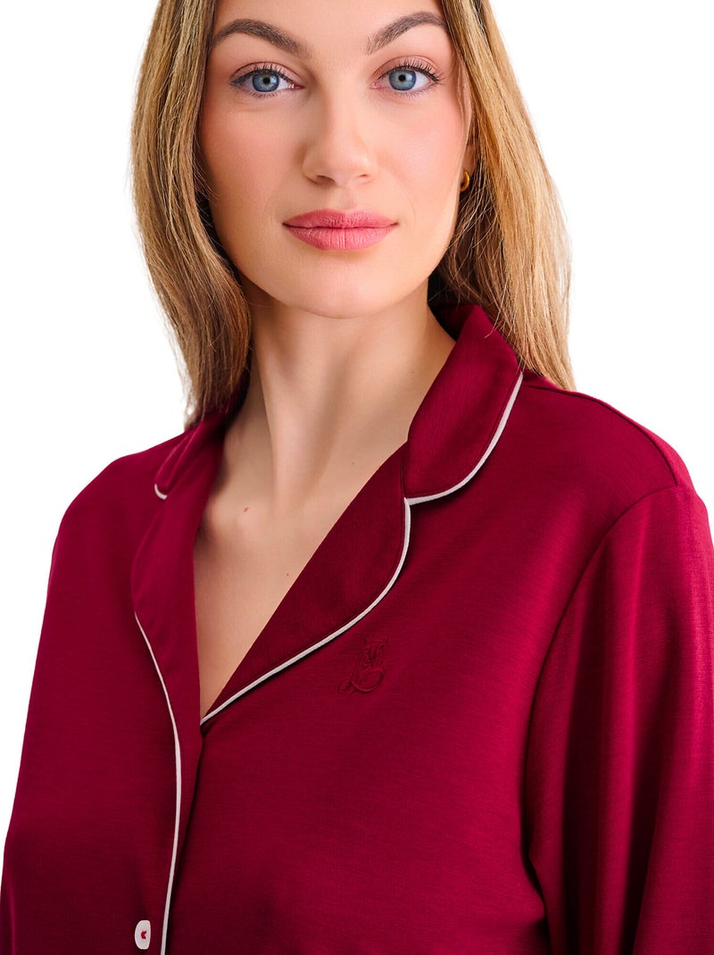 Pyjama pantalon chemise manches longues tara Rouge - Kiabi