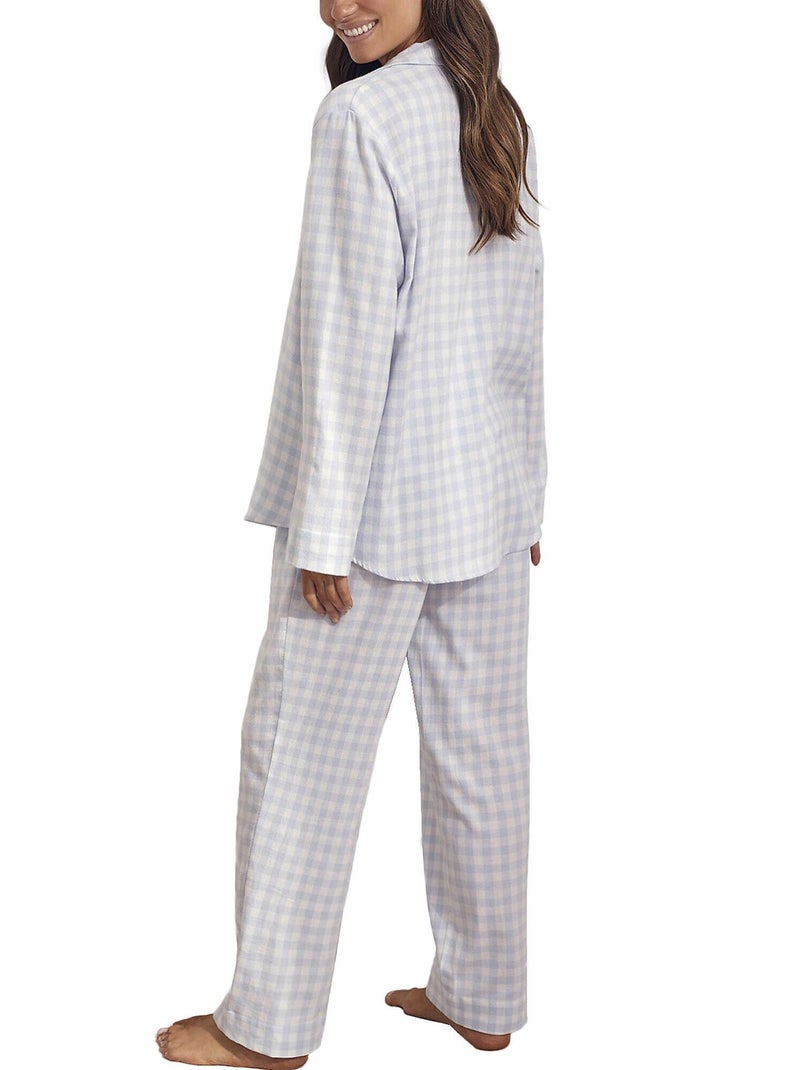 Pyjama pantalon chemise manches longues Vichy Bleu - Kiabi