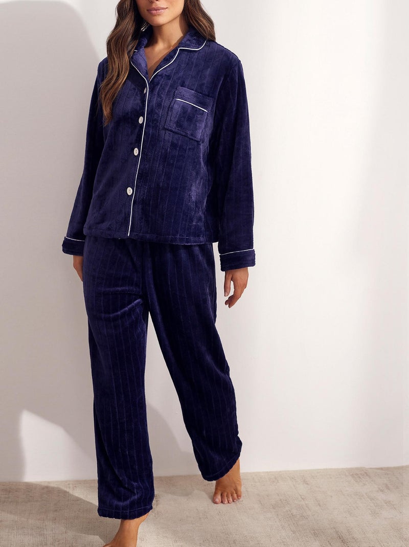 Pyjama pantalon chemise Polar Bleu marine - Kiabi