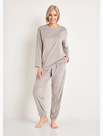 Pyjama pantalon col rond velours embossé pois - Afibel