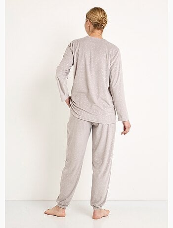 Pyjama pantalon col rond velours embossé pois - Afibel