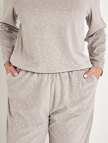 Pyjama pantalon col rond velours embossé pois - Afibel