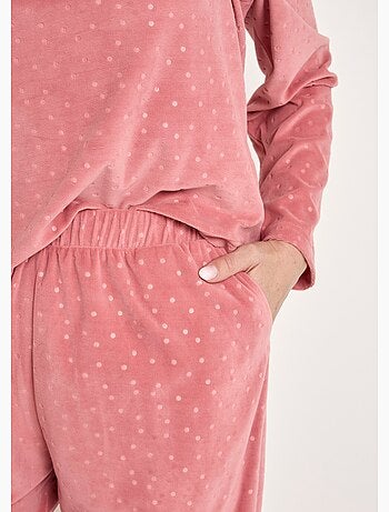 Pyjama pantalon col rond velours embossé pois - Afibel