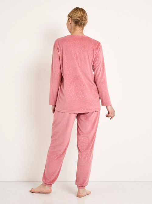 Pyjama pantalon col rond velours embossé pois - Afibel - Kiabi