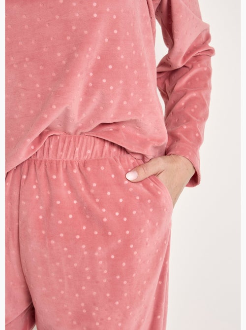 Pyjama pantalon col rond velours embossé pois - Afibel - Kiabi