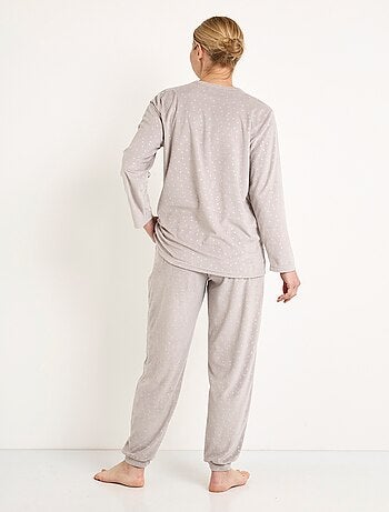 Pyjama pantalon col rond velours embossé pois