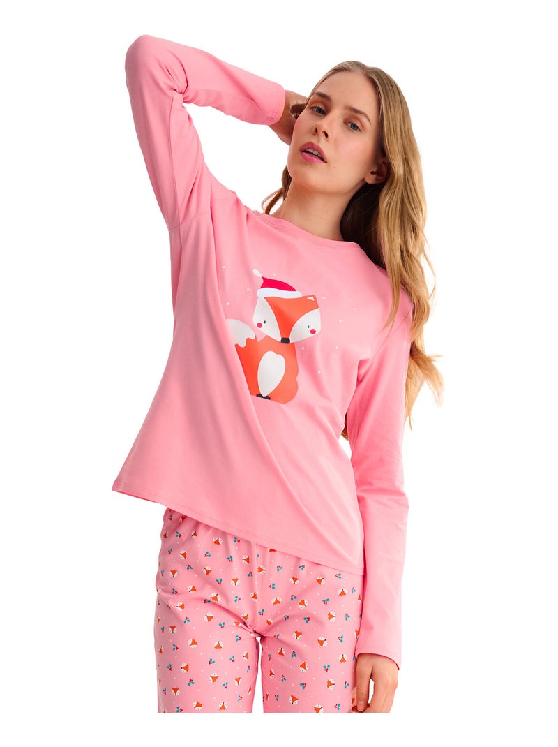Pyjama pantalon droit top M.longues FOXY Rose - Kiabi