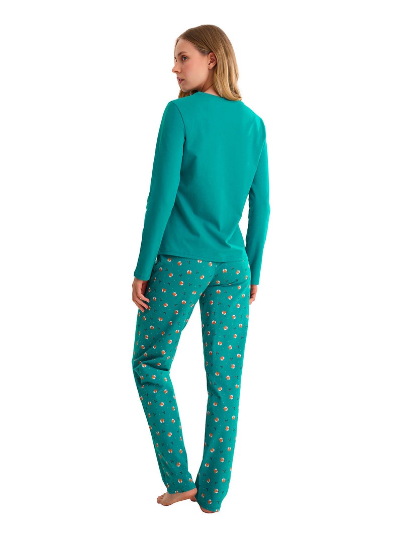 Pyjama pantalon droit top M.longues FOXY Vert - Kiabi