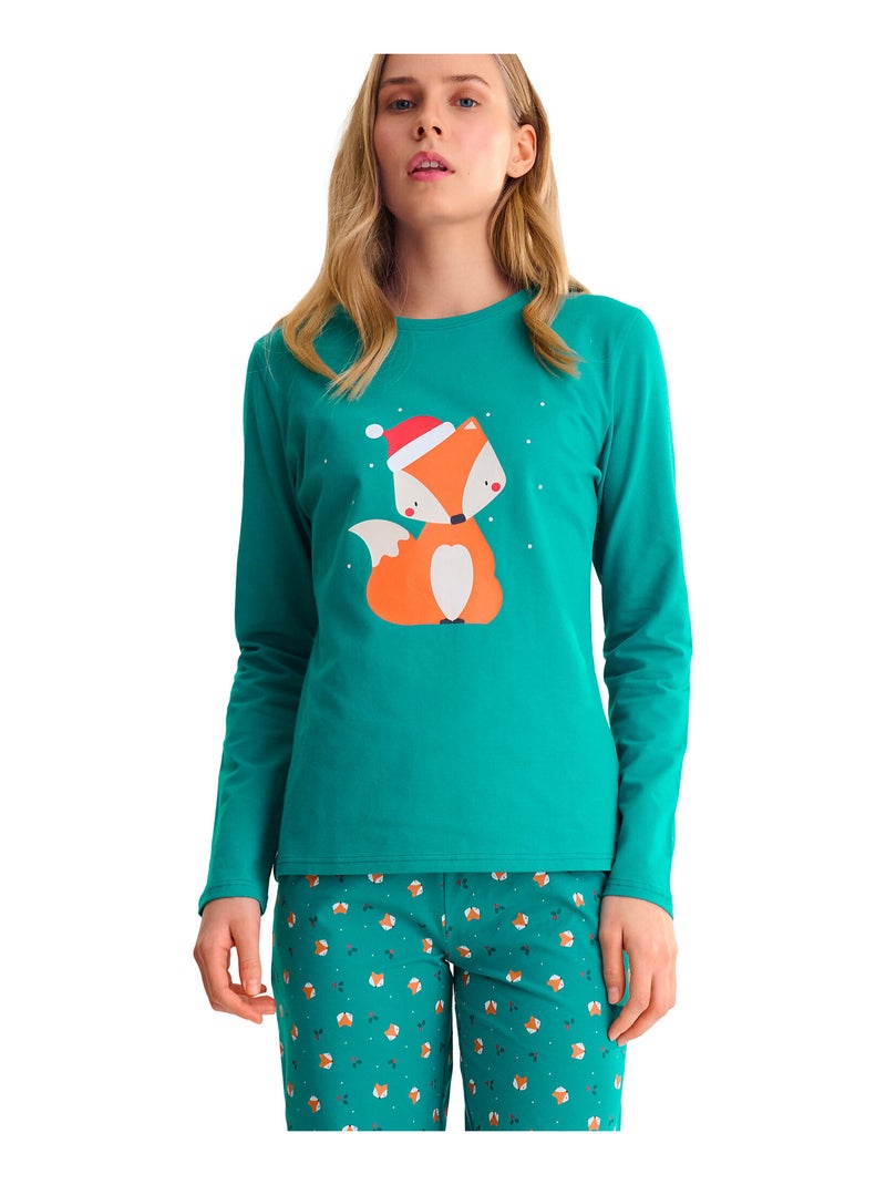 Pyjama pantalon droit top M.longues FOXY Vert - Kiabi