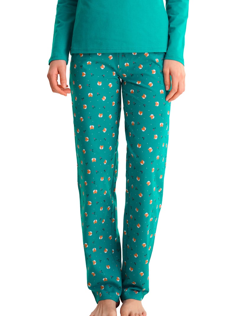 Pyjama pantalon droit top M.longues FOXY Vert - Kiabi