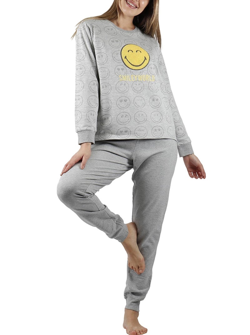 Pyjama pantalon et haut Heroes Smiley Gris - Kiabi