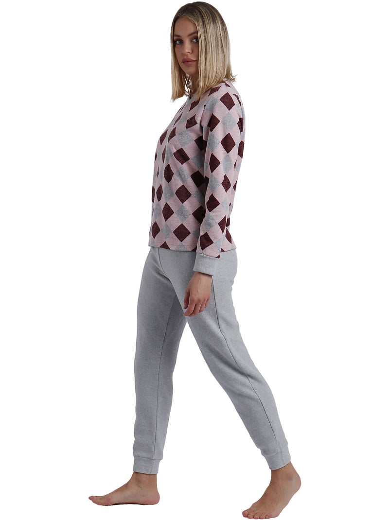 Pyjama pantalon et haut manches longues Harlequin Rose - Kiabi