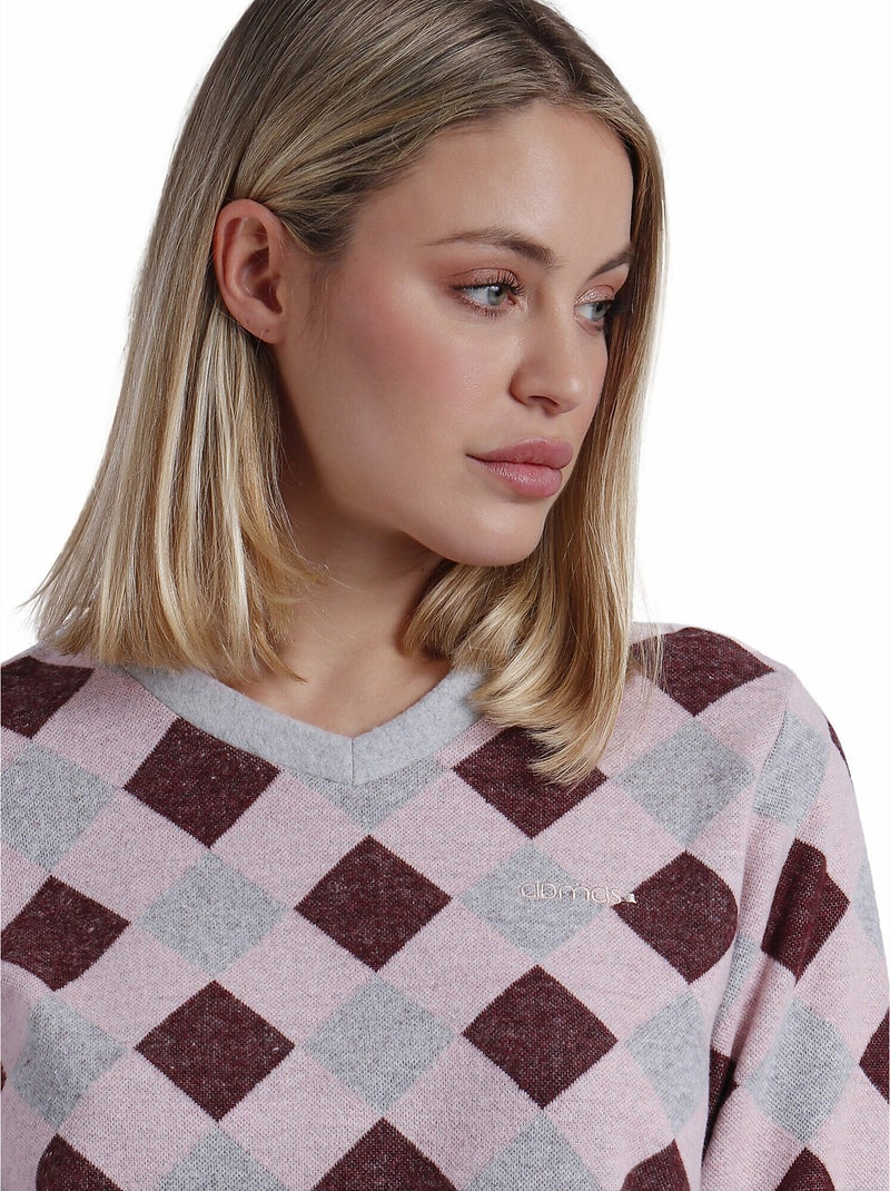 Pyjama pantalon et haut manches longues Harlequin Rose - Kiabi