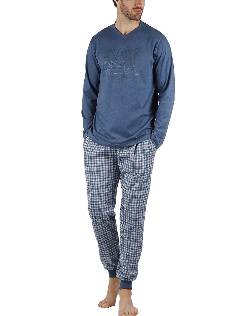 Pyjama pantalon et haut manches longues Say Yes Bleu - Kiabi