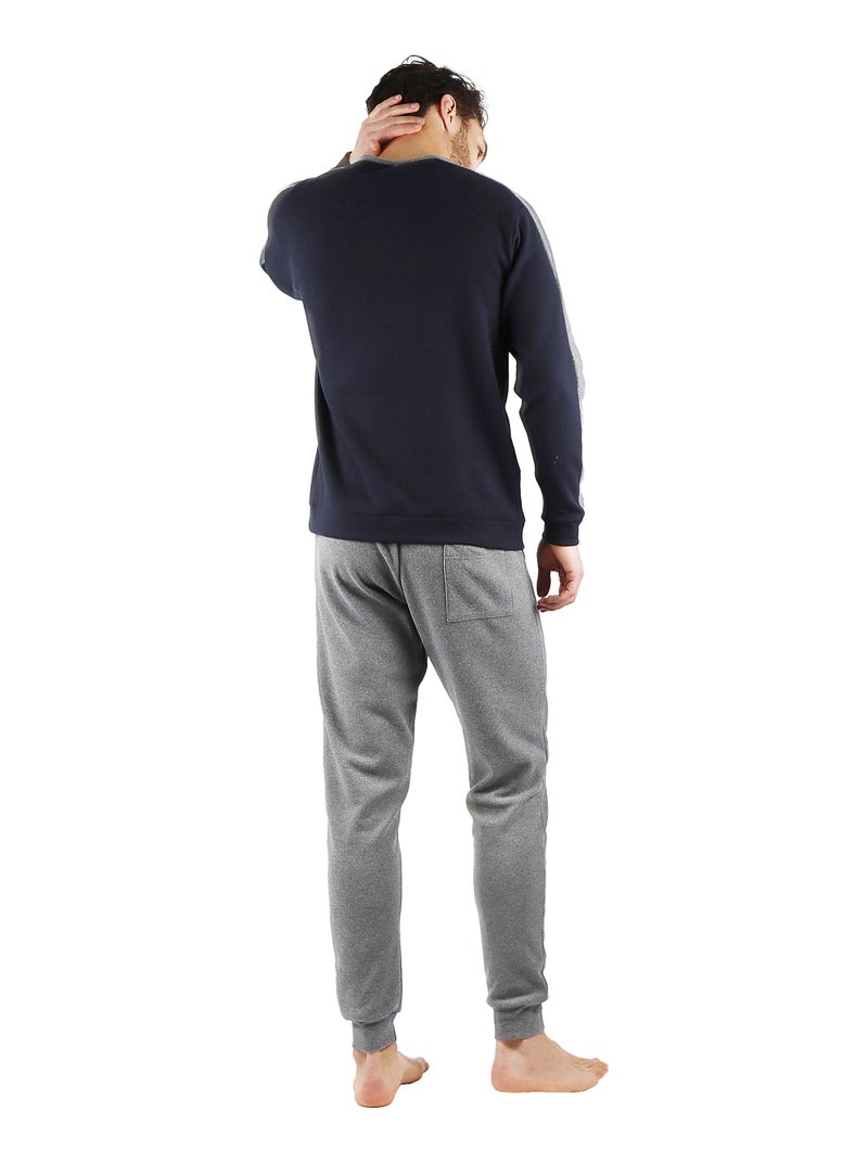 Pyjama pantalon et haut manches longues Solid Bleu marine - Kiabi