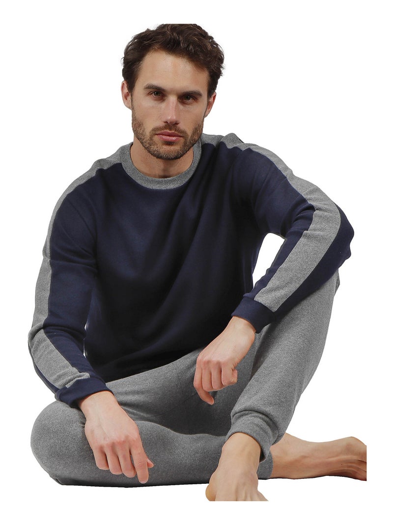 Pyjama pantalon et haut manches longues Solid Bleu marine - Kiabi