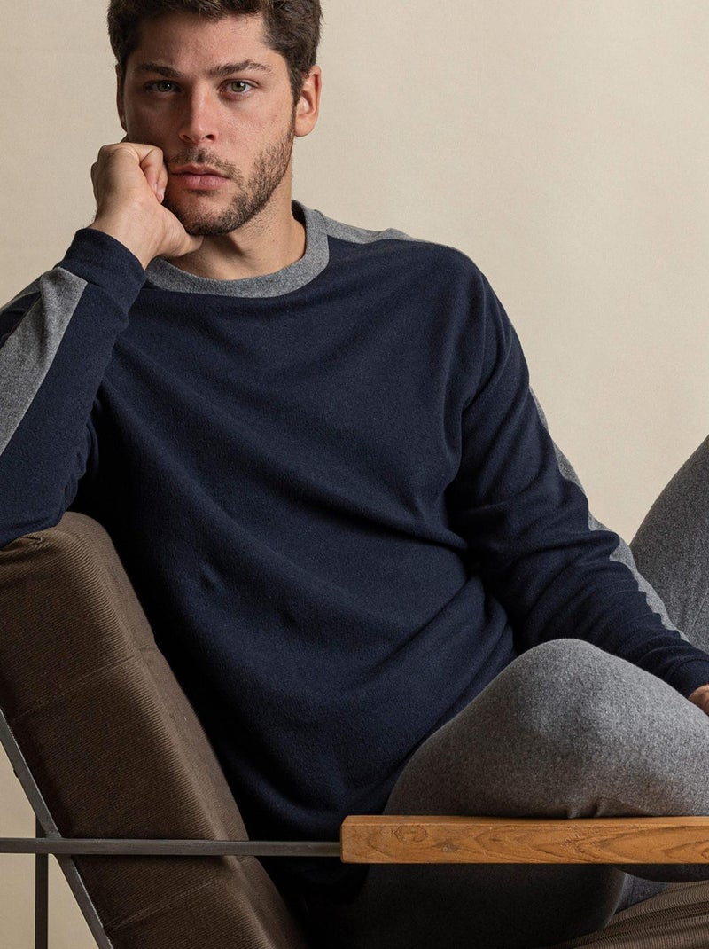 Pyjama pantalon et haut manches longues Solid Bleu marine - Kiabi