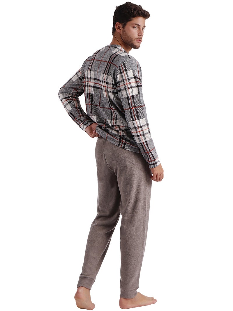 Pyjama pantalon et haut manches longues Tartan Marron - Kiabi