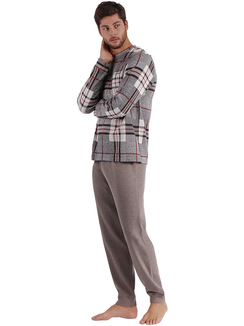 Pyjama pantalon et haut manches longues Tartan Marron - Kiabi