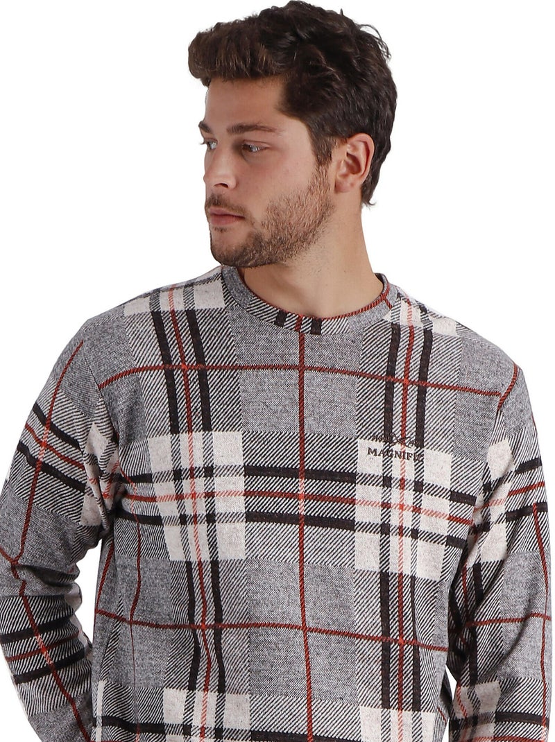 Pyjama pantalon et haut manches longues Tartan Marron - Kiabi