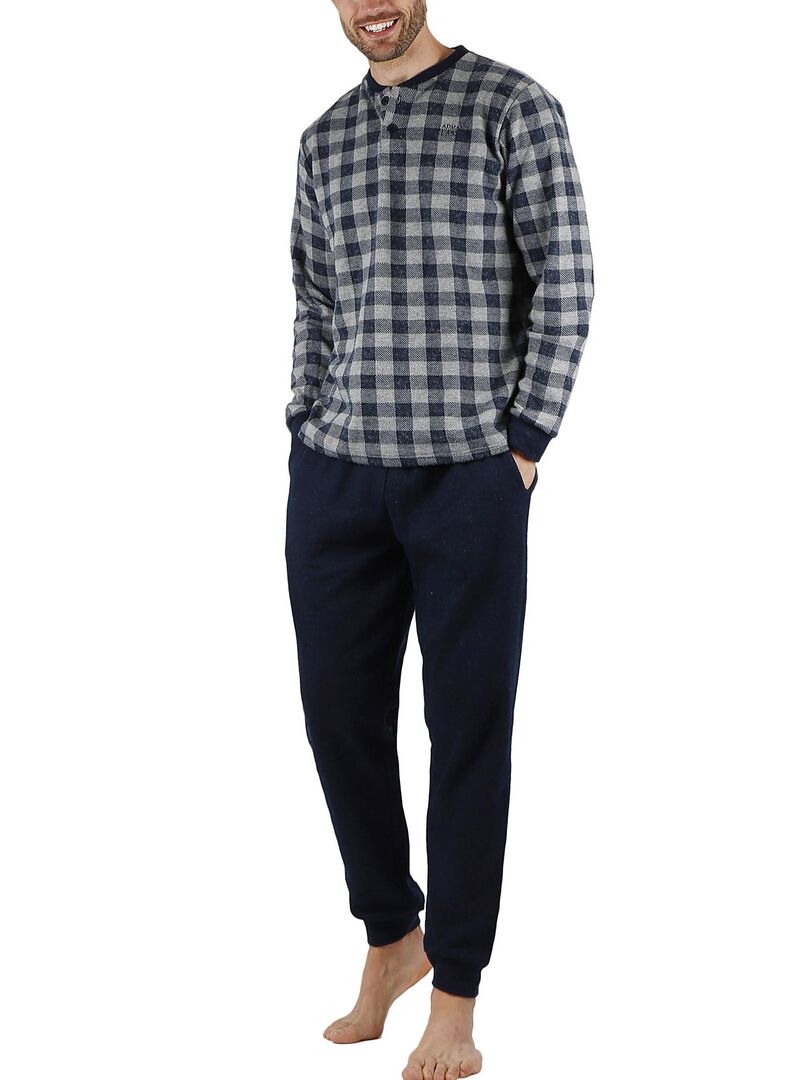 Pyjama pantalon et haut manches longues Vichy Bleu - Kiabi
