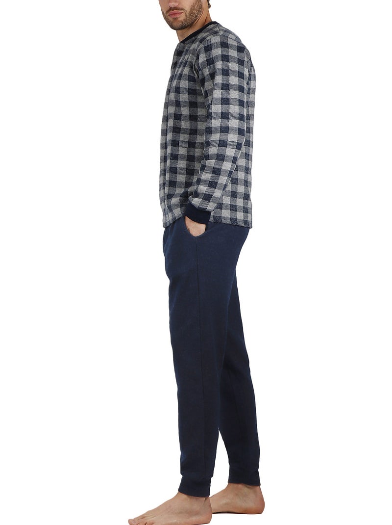 Pyjama pantalon et haut manches longues Vichy Bleu - Kiabi