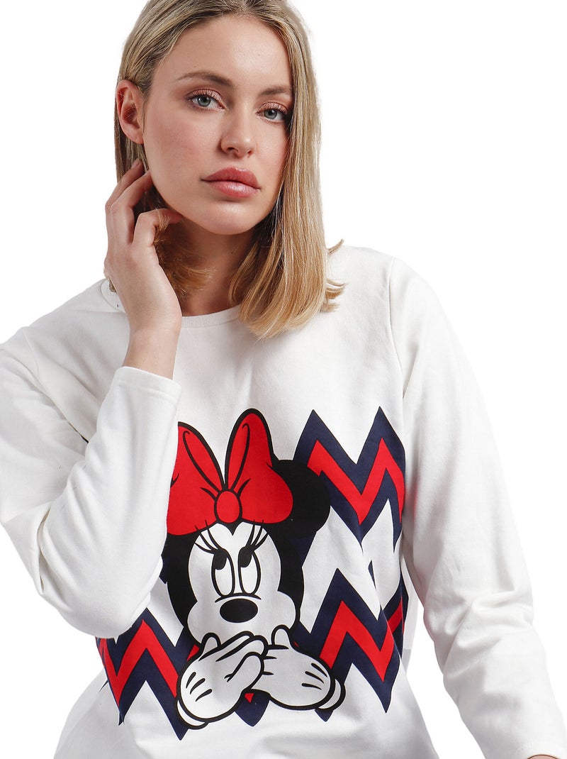 Pyjama pantalon et haut Minnie Zigzag Disney Ecru - Kiabi