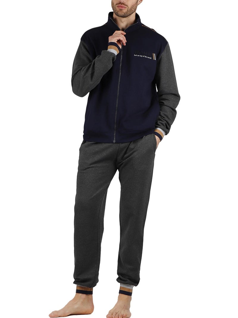 Pyjama pantalon et veste zippée Feeling Bleu marine - Kiabi