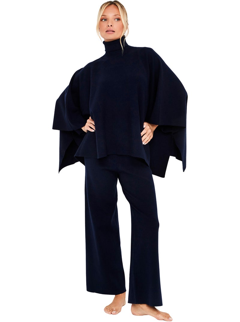 Pyjama pantalon évasé poncho col montant the knit code Bleu marine - Kiabi