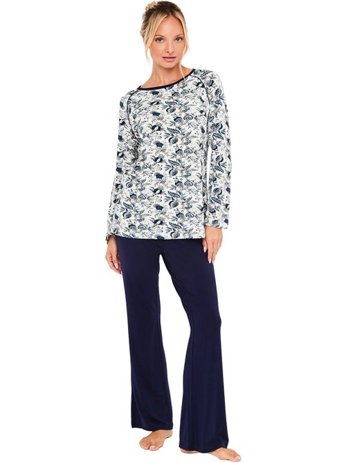 Pyjama pantalon évasé top manches longues chic bamboo - Kiabi Pyjama pantalon évasé top manches longues chic bamboo - Kiabi
