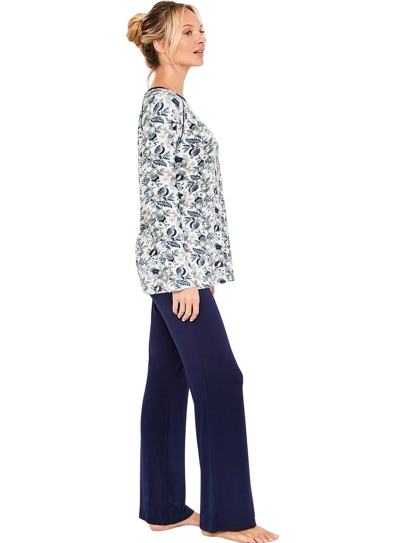 Pyjama pantalon évasé top manches longues chic bamboo Bleu - Kiabi