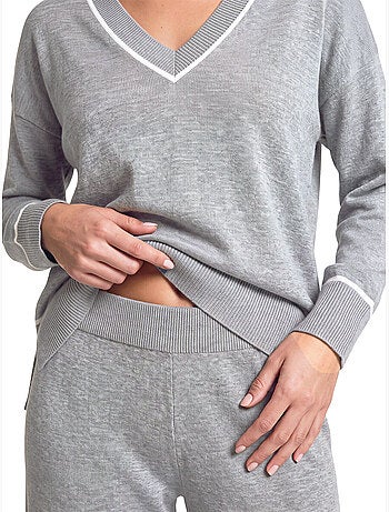 Pyjama pantalon évasé top manches longues col v misty