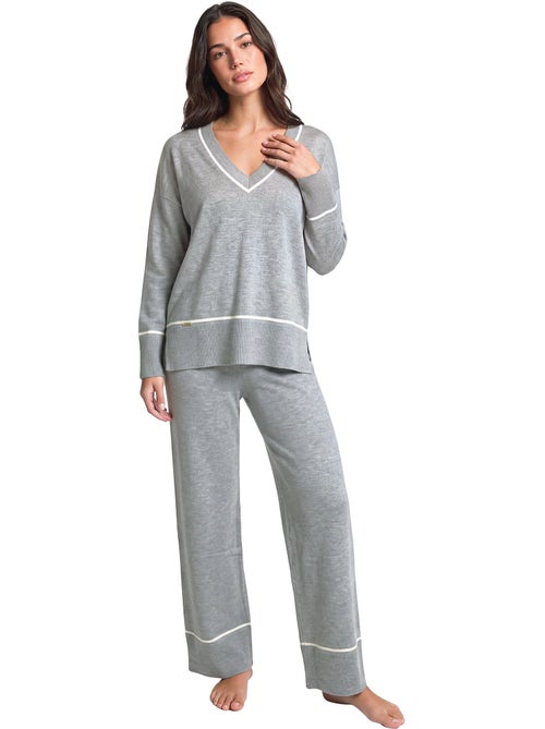 Pyjama pantalon évasé top manches longues col v misty - Kiabi