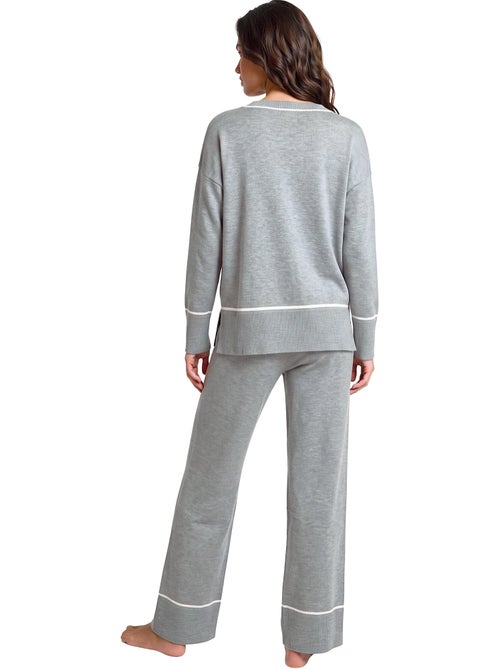 Pyjama pantalon évasé top manches longues col v misty - Kiabi