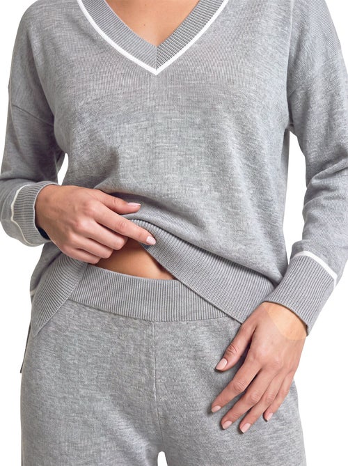 Pyjama pantalon évasé top manches longues col v misty - Kiabi