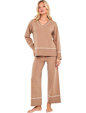 Pyjama pantalon évasé top manches longues col v misty