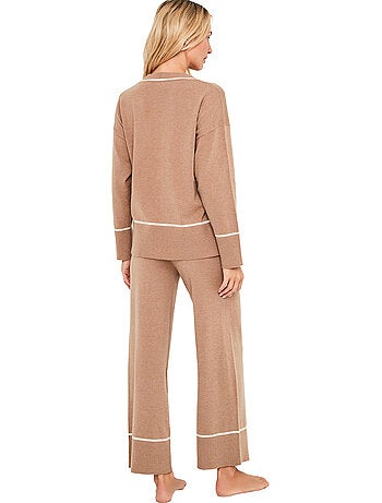Pyjama pantalon évasé top manches longues col v misty