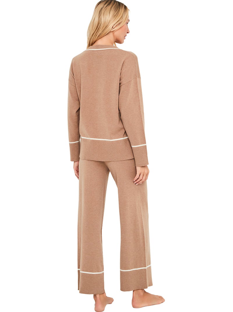 Pyjama pantalon évasé top manches longues col v misty Marron - Kiabi