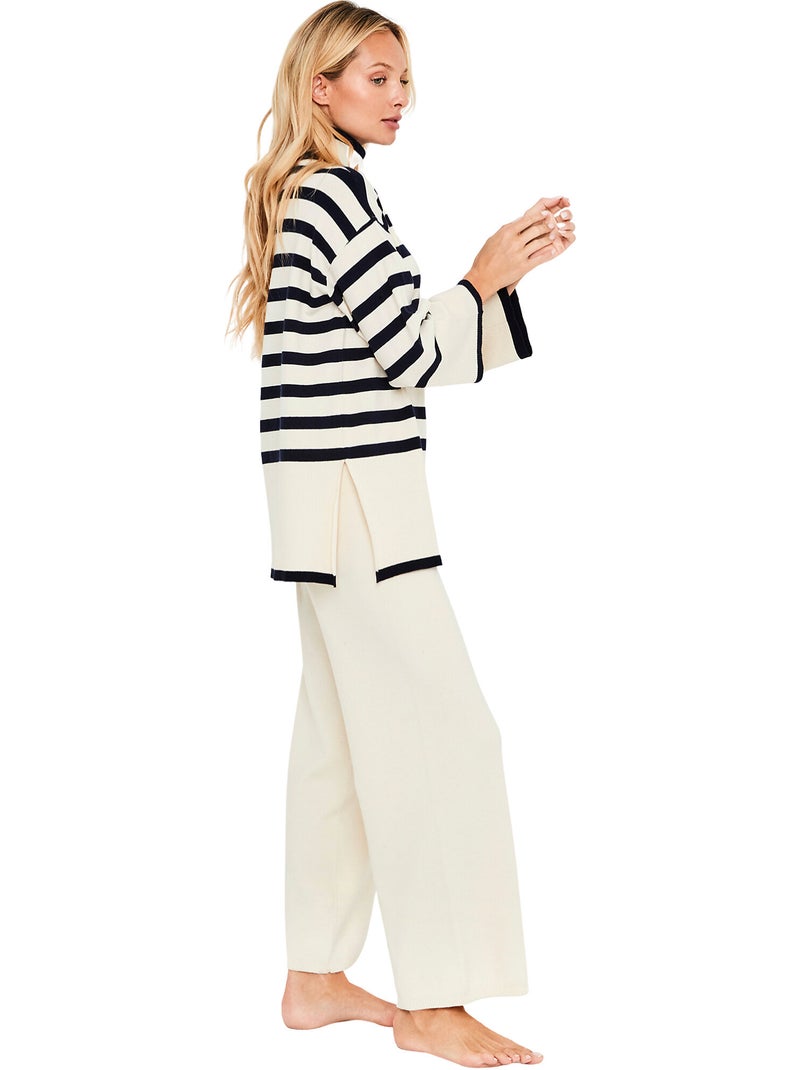 Pyjama pantalon évasé top manches longues graphic city Ecru - Kiabi