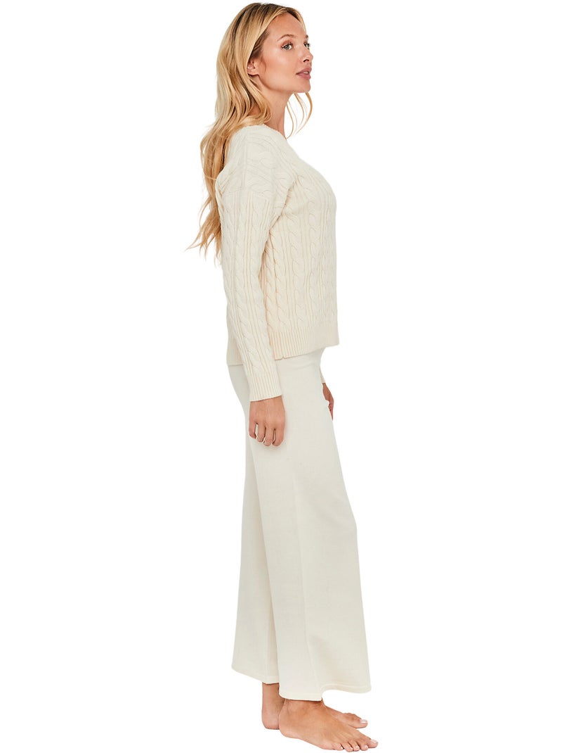 Pyjama pantalon évasé top manches longues twist and urban Ecru - Kiabi