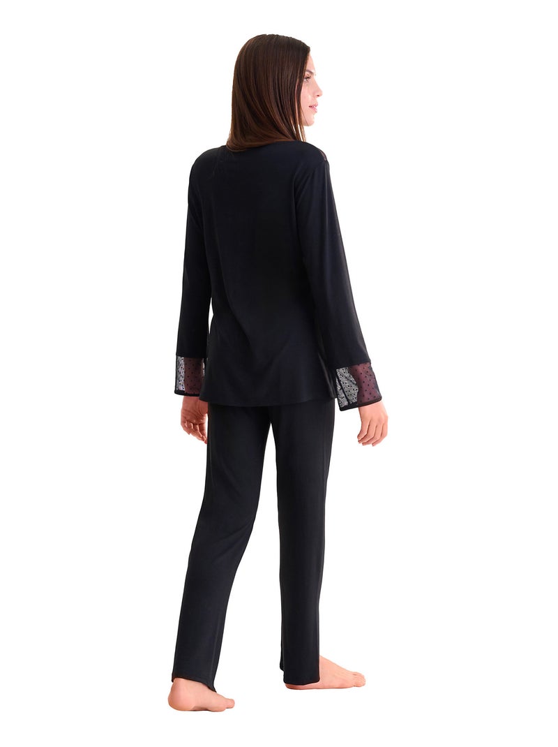 Pyjama pantalon évasé tunique manches longues ROXANNE Noir - Kiabi
