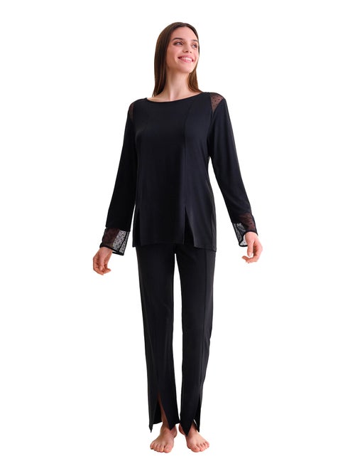 Pyjama pantalon évasé tunique manches longues ROXANNE - Kiabi Pyjama pantalon évasé tunique manches longues ROXANNE - Kiabi