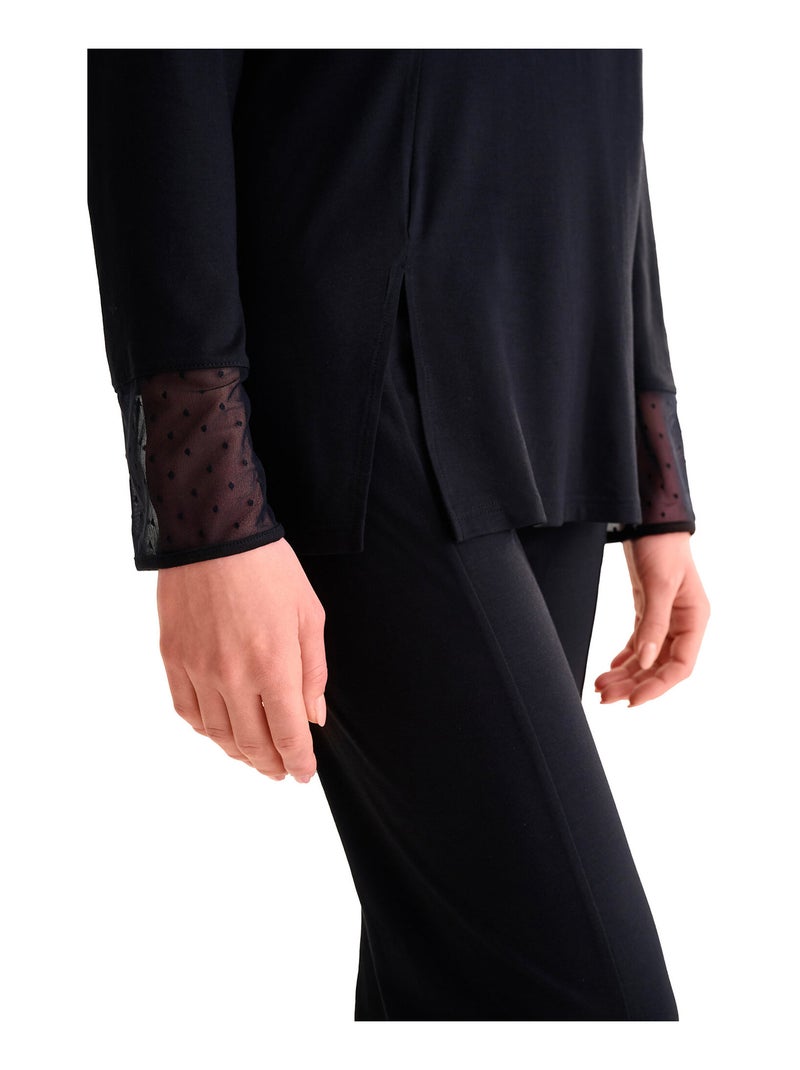 Pyjama pantalon évasé tunique manches longues ROXANNE Noir - Kiabi
