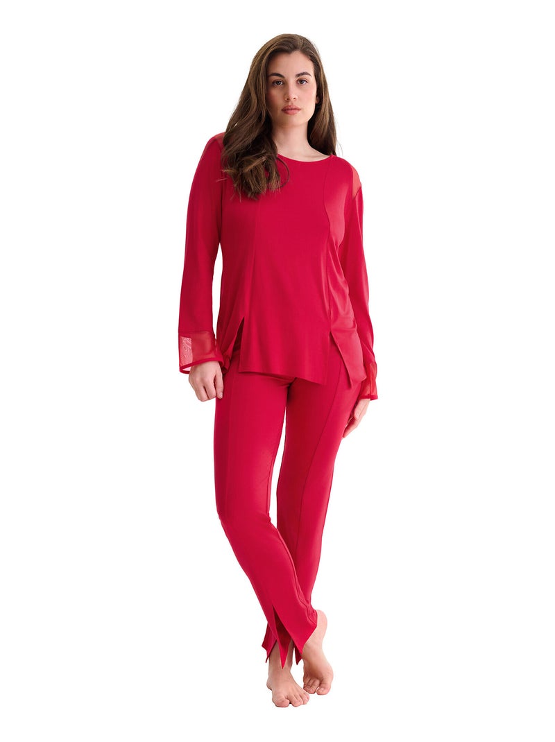 Pyjama pantalon évasé tunique manches longues ROXANNE Rouge - Kiabi