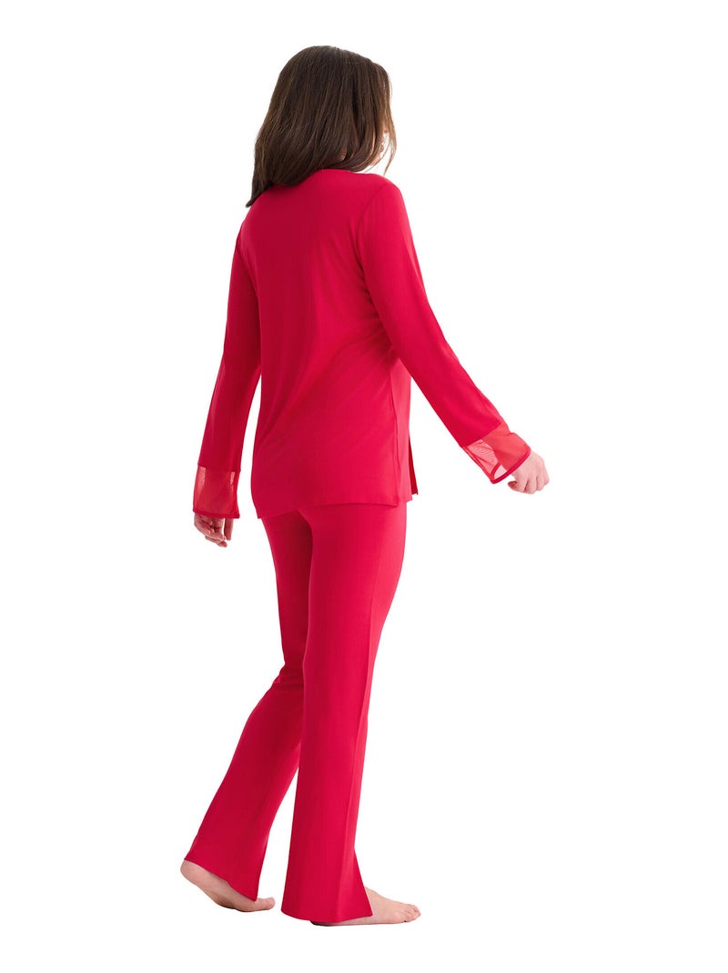 Pyjama pantalon évasé tunique manches longues ROXANNE Rouge - Kiabi