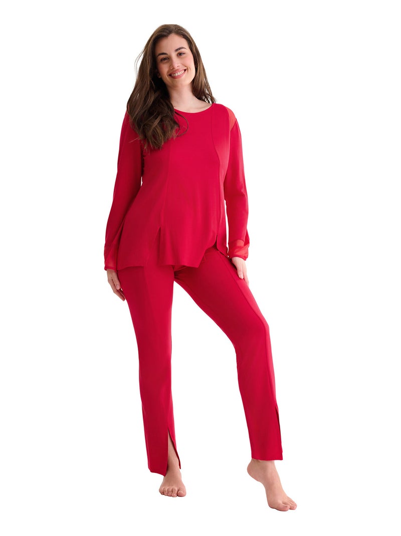 Pyjama pantalon évasé tunique manches longues ROXANNE Rouge - Kiabi