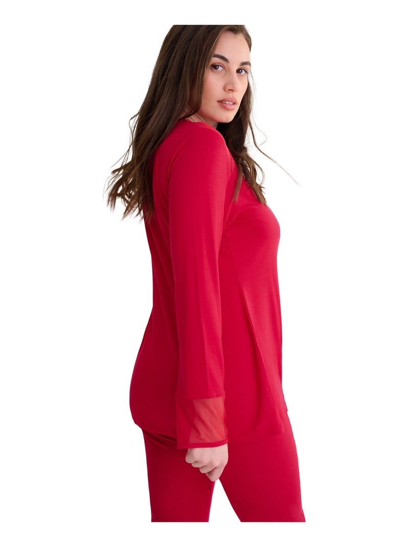 Pyjama pantalon évasé tunique manches longues ROXANNE Rouge - Kiabi