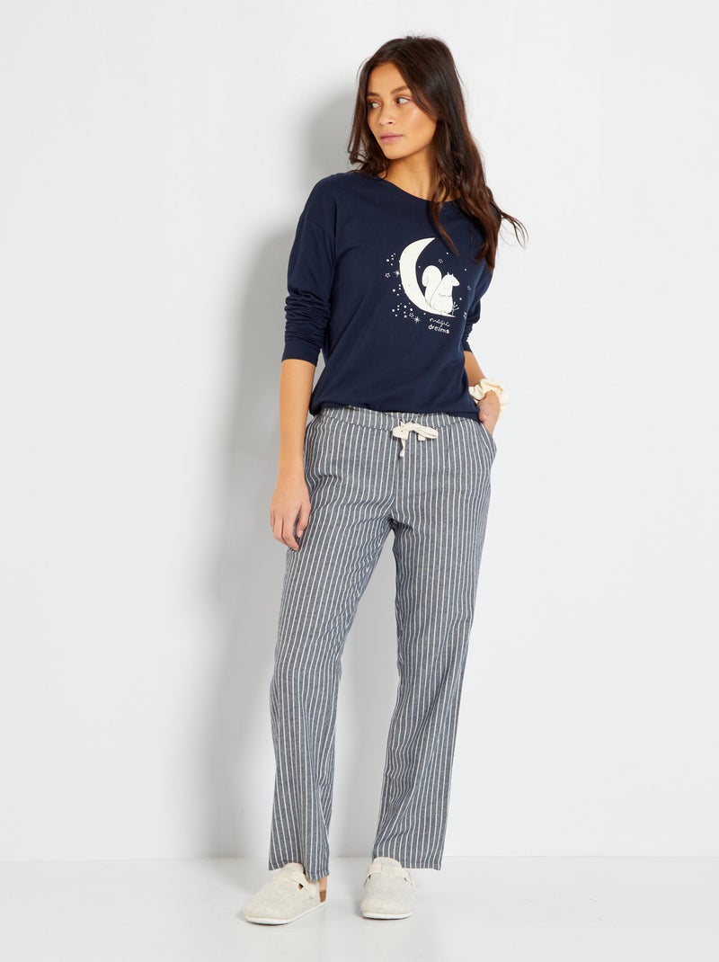 Pyjama Femme Pantalon Flanelle Ample - Ensemble Décontracté Manches Longues Pour Nuit, Maison